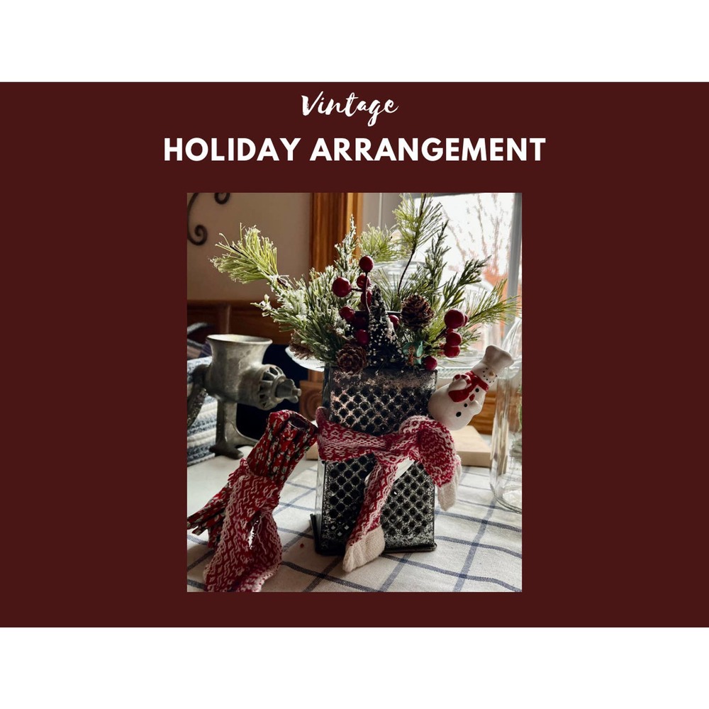 Vintage Cheese Grater Artificial Holiday Evergreen 4 Red Flower Coasters